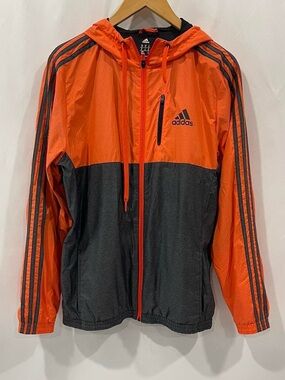 adidas Men’s Orange and Black Hooded Windbreaker Jacket